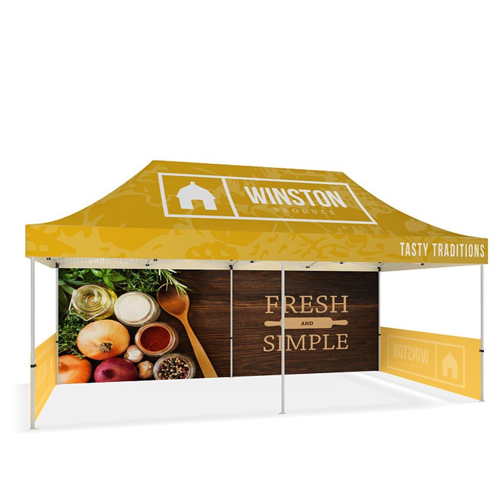 20ft Pop - up Canopy Tent Double - sided w/ (1) Full Wall and (2) Half Walls (Graphic Package) - All4Displays