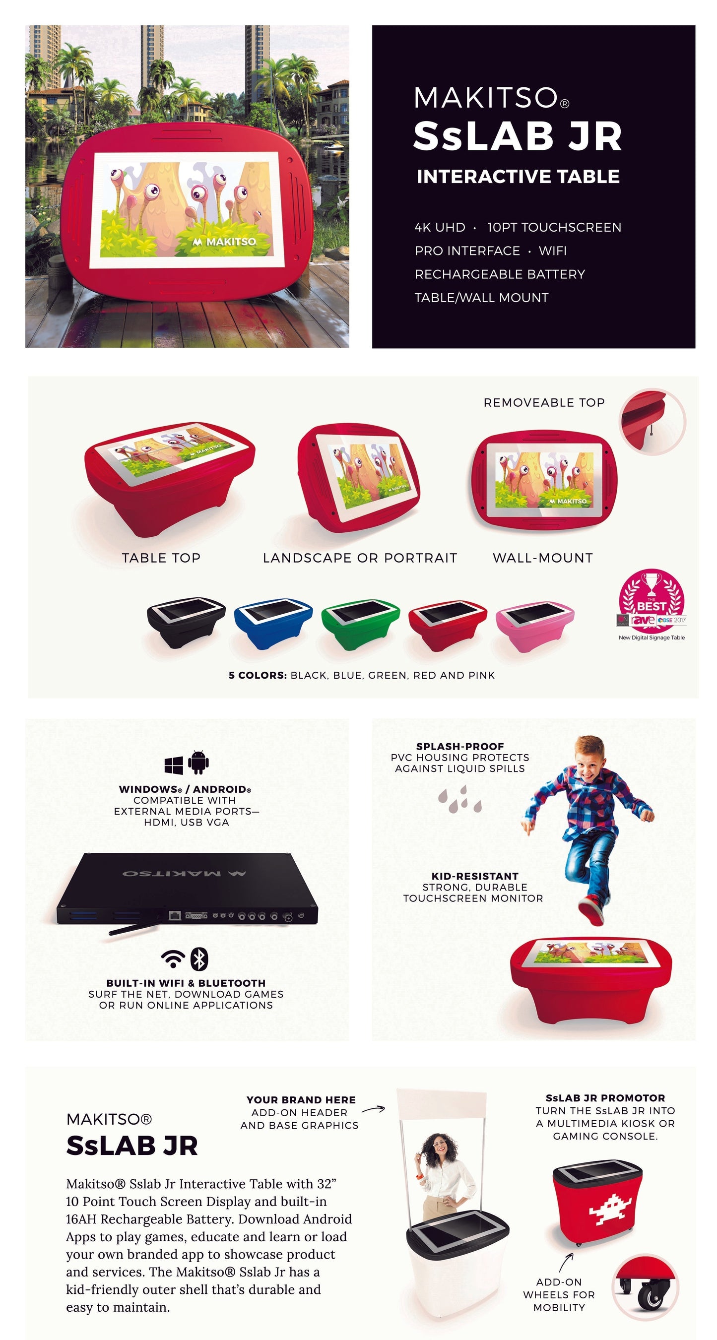 32in Sslab Jr 4K UHD Digital Signage Table Top, Kiosk, or Game Play (Red) - All4Displays