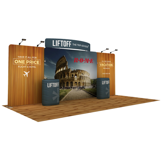 20ft WaveLine® Atlantic-C Media Double-sided Tension Fabric Display w/ Curved Header (Graphic Package)