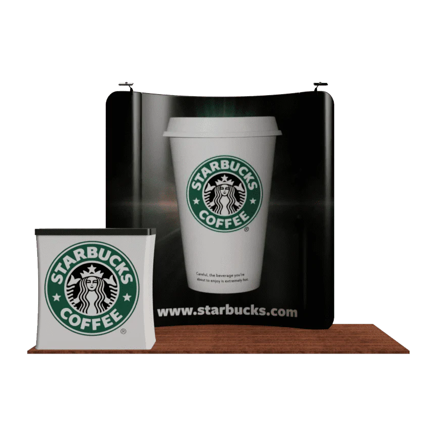 8ft x 8ft Curved Waveline Fabric Display Single-Sided, CA500 Counter w/Printed Wrap & Lights (Graphic Package)
