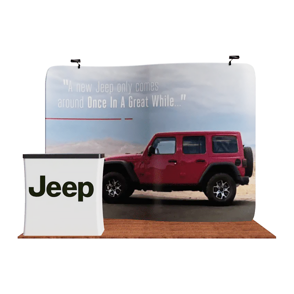 10ft x 8ft S-Curve Waveline Fabric Display Single-Sided, CA500 Counter w/Printed Wrap & Lights (Graphic Package)
