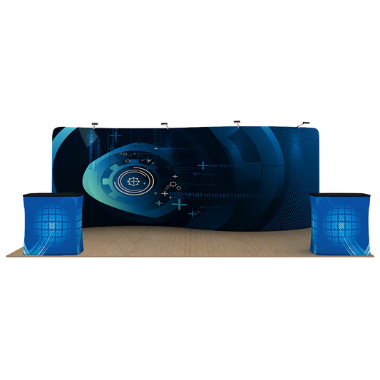 20ft x 8ft S-Curve Waveline Fabric Display Single-Sided, CA500 Counter w/Printed Wrap & Lights (Graphic Package)
