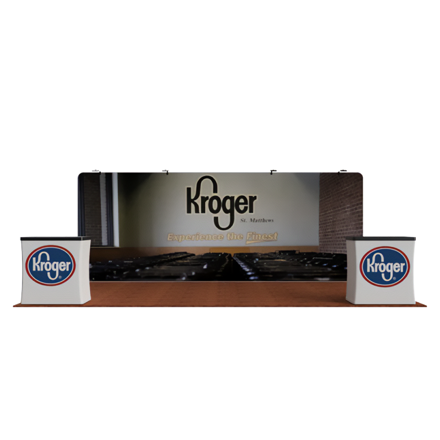 20ft x 8ft Straight Waveline Fabric Display Single-Sided, CA500 Counter w/Printed Wrap & Lights (Graphic Package)
