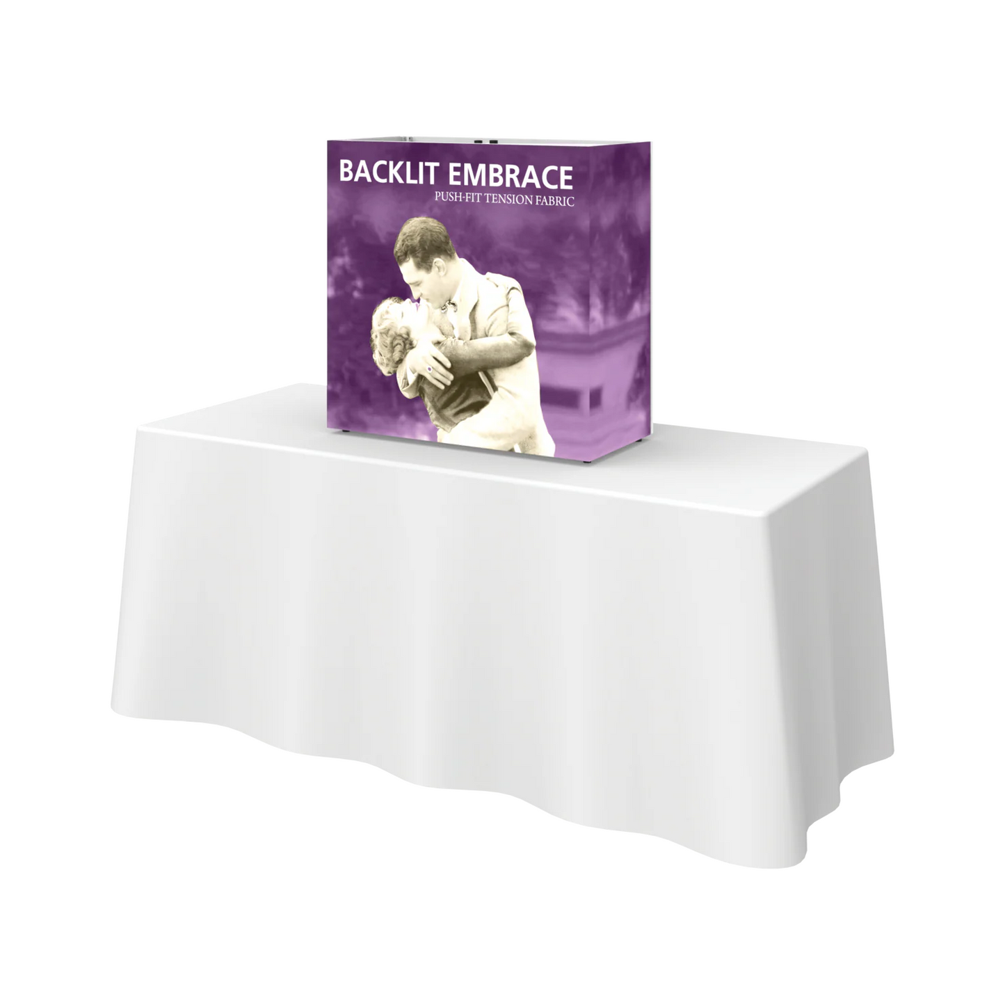 2.5ft x 2.5ft Embrace Tabletop Backlit Push-Fit Tension Fabric Display Package (w/ End Caps)