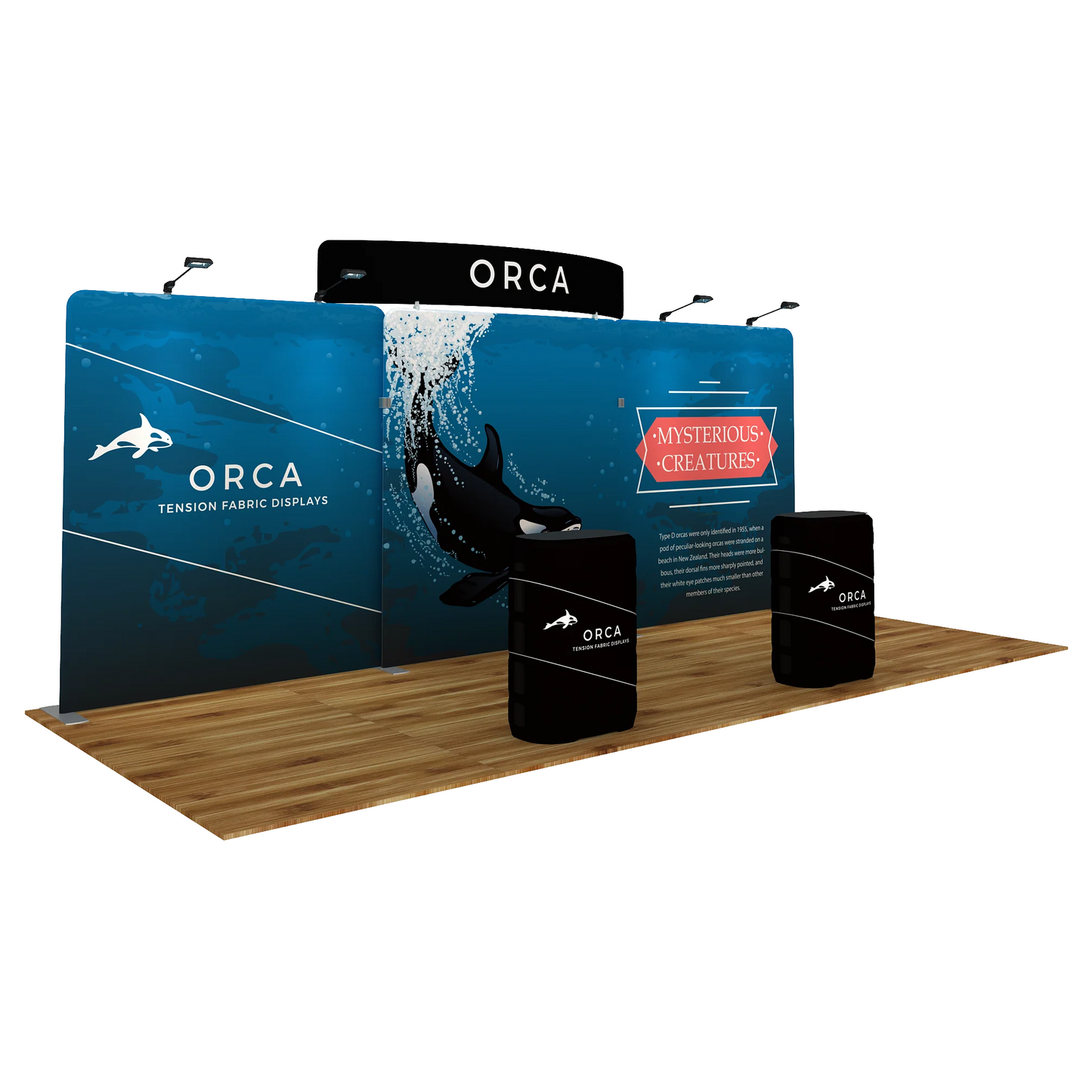 20ft WaveLine® Media Orca-C Double-sided Tension Fabric Display w/ Curved Header (Graphic Package)