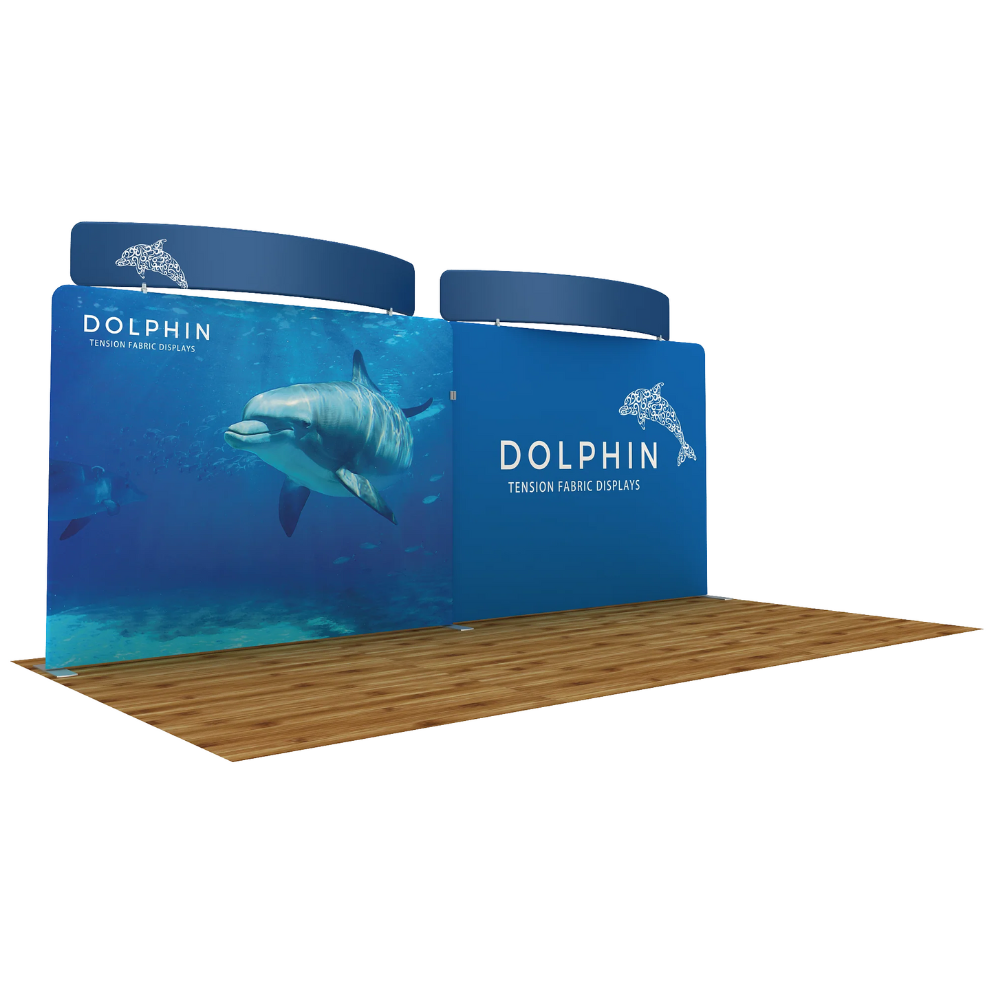 20ft WaveLine® Dolphin-C Media Single-sided Tension Fabric Display w/ Curved Header (Graphic Package)