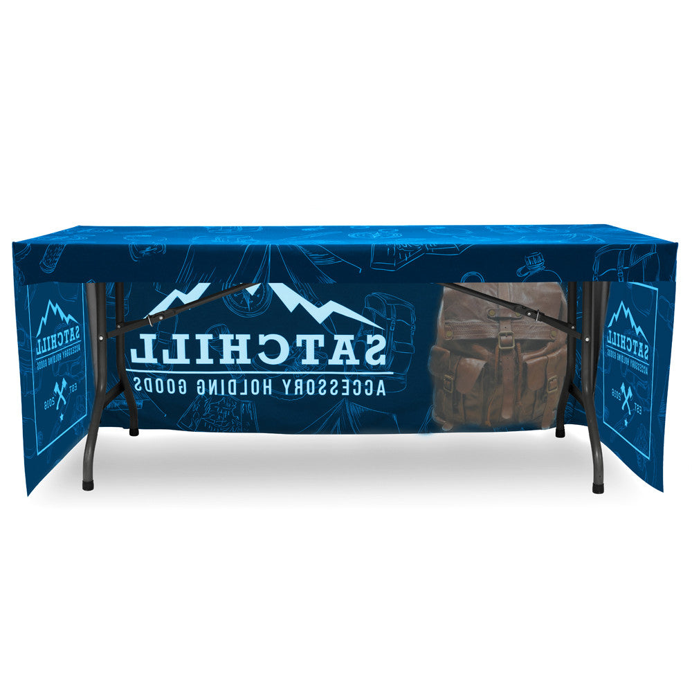 6ft Fitted Table Throw 3 Sided (Open Back) Full Color Custom Print