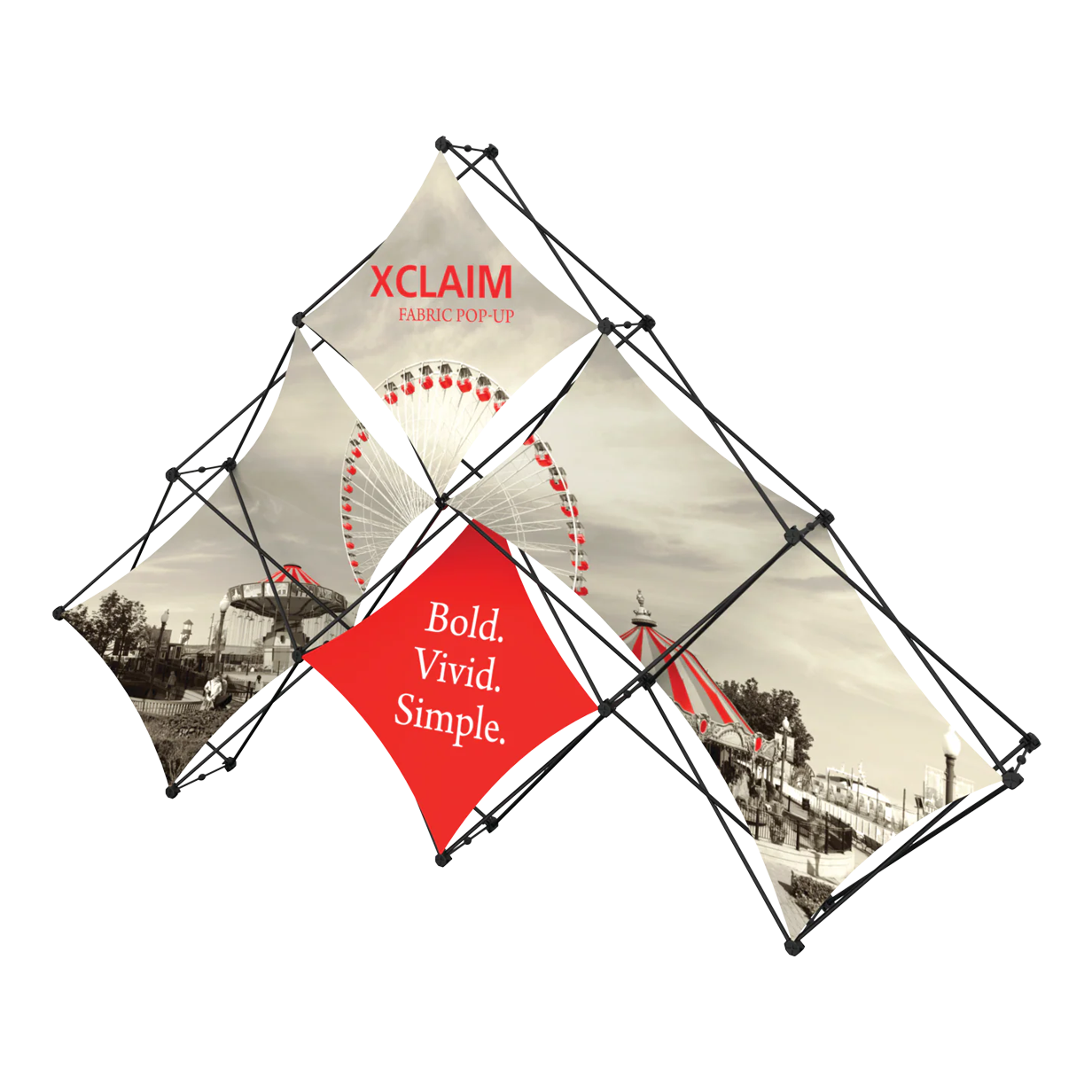 10ft Xclaim 6 Quad Pyramid Fabric Popup Display Kit 01