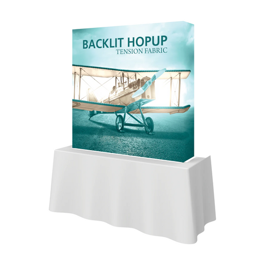 5ft x 5ft Hopup Backlit Straight Tabletop Tension Fabric Display Package (w/ End Caps)