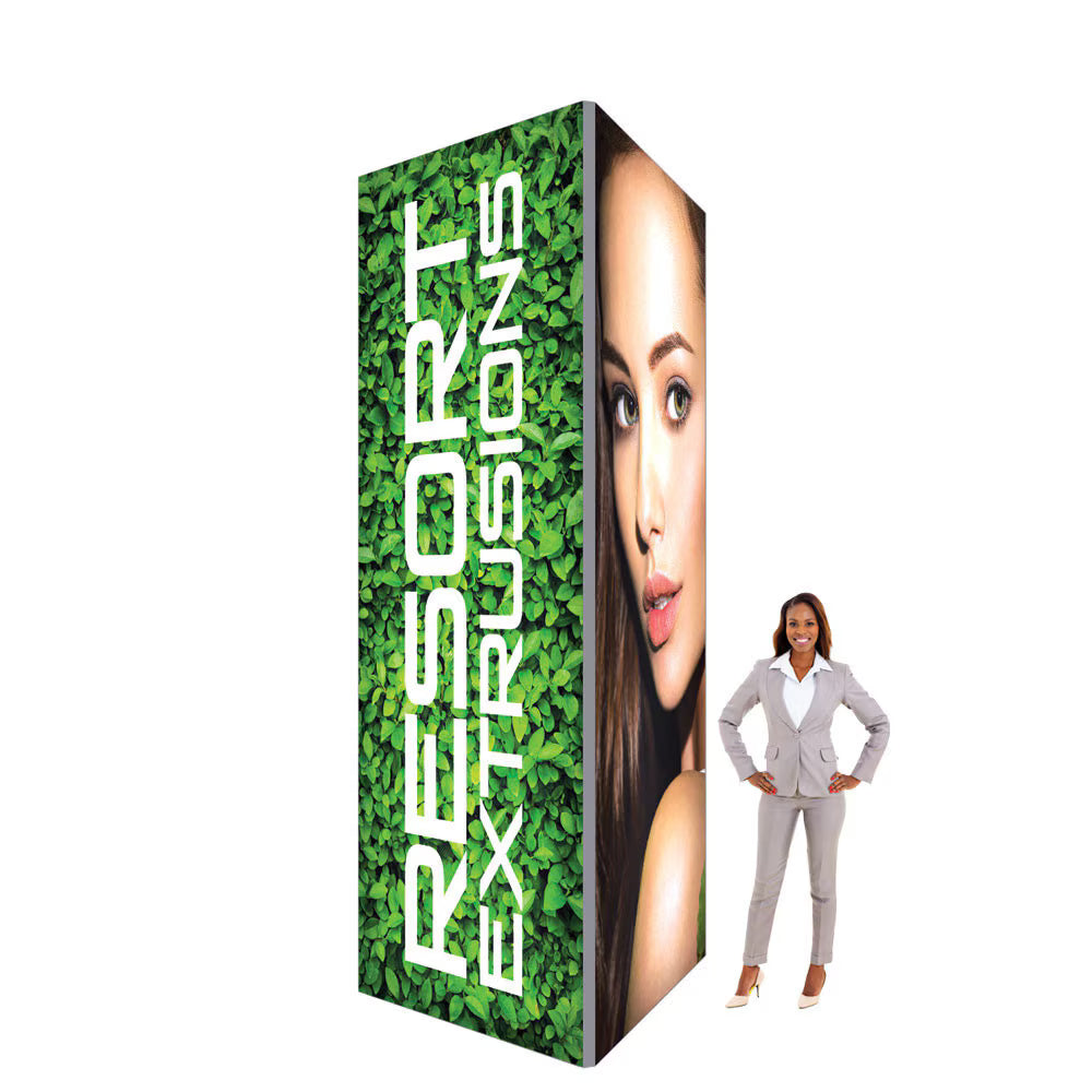 Big Sky 4 x 12 ft backlit square tower with black frame and printed SEG graphics