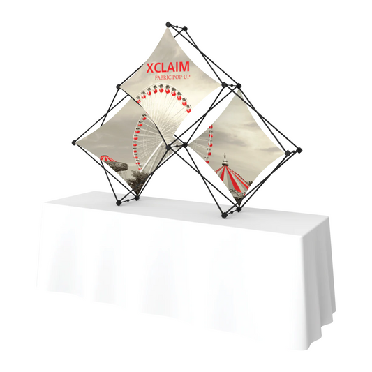 8ft Xclaim Tabletop 3 Quad Pyramid Fabric Popup Display Kit 01